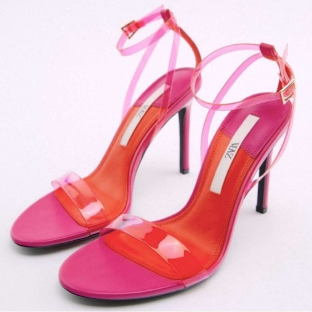 SOLD Zara Neon Pink Red Vinyl Pumps size 7